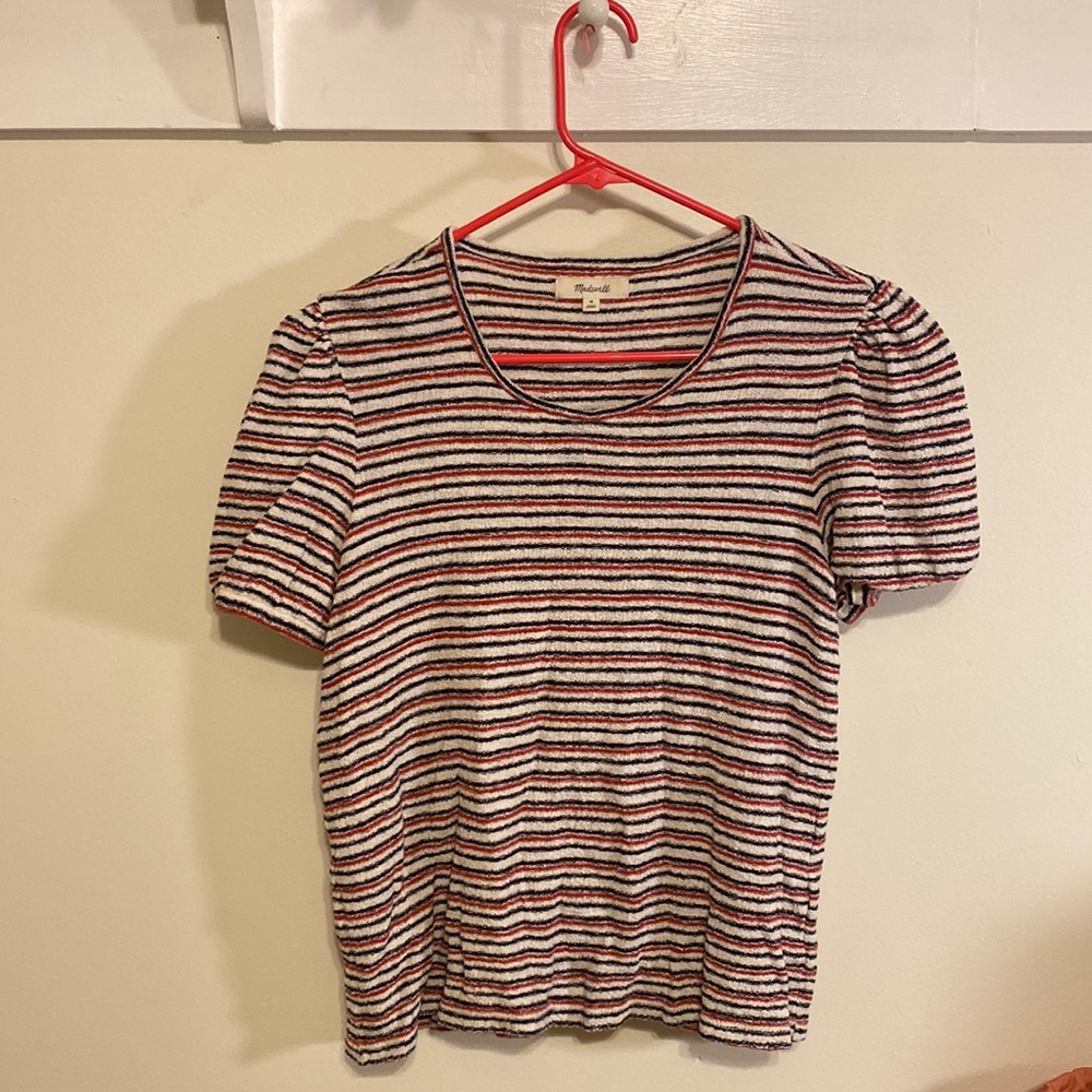 Madewell size medium striped top with slight poof sleeve